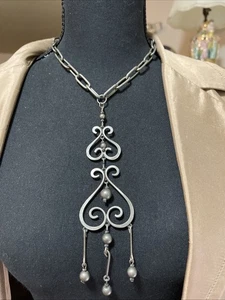 Necklace Women Silvertone Pendant Dangle Waterfall Bohemian Retro Statement 16” - Picture 1 of 9