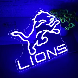 Detroit Lions LED Leuchtreklame für Bar, Veranda, Garage, Männerhöhle 15 Zoll - Bild 1 von 5