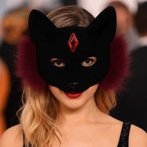 Furry Halloween Masquerade Mask Cosplay Half Face Mask Cat Face Masks Theater - Picture 1 of 14