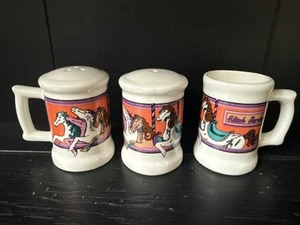 Elitch Gardens Carousel Salt & Pepper Set + Toothpick Cup Denver Colorado - Picture 1 of 17