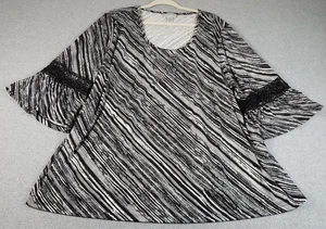 CATHERINES Tunika Oberteil Damen 3X Plus schwarz weiß diagonal gestreift 3/4 Glockenärmel - Bild 1 von 10