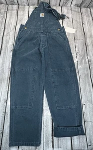 Vintage NWT Teal CARHARTT Bibs Double Knee Youth Kid Size 6 BU596 Union Made USA - Picture 1 of 12