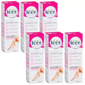6x Veet Pure Hair Removal Cream Legs And Body Normal Skin 100ml - Picture 1 of 9