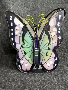 Hand Painted Butterfly Capiz Shell Battery Tea Light Garden Porch Candle Holder - Picture 1 of 13