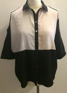 Quiz Black Pink Cream Block Cold Shoulder Blouse Size UK 8 DH014 HH 10 - Picture 1 of 5