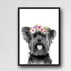 Yorkshire Terrier Hundedruck BILD WANDKUNST A4 ungerahmt Porträt Blume Girlande