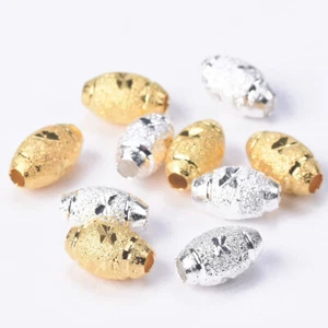 50pcs 5x8mm 6x10mm Oval Gold/Silver Hollow Metal Loose Beads for Jewelry Making - Picture 1 of 7