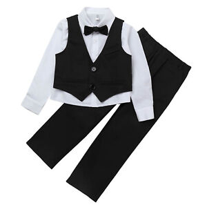 Baby Boys Party Suit Formal Wedding Tuxedo Bowtie Dress Shirt Pant Vest Outfits