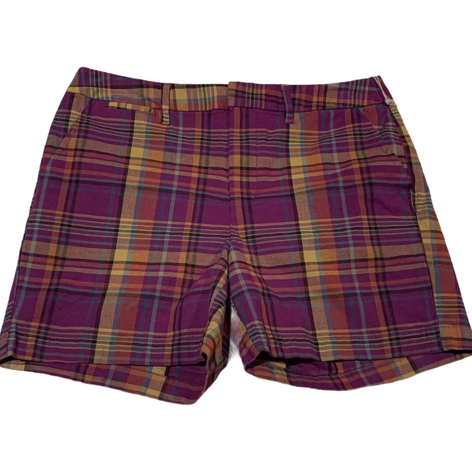 a Day Women's Purple Plaid Stretch Chino Shorts Cute Size 2