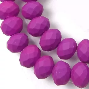 8x5mm Matte Frosted Neon Glass Faceted rondelle Beads - Purple 16" - Picture 1 of 2