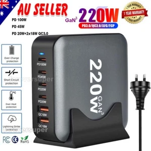 6 Port Fast GaN 220W Multi USB-C Wall Charger Quick Charging QC PD Type C USB AU - Picture 1 of 23