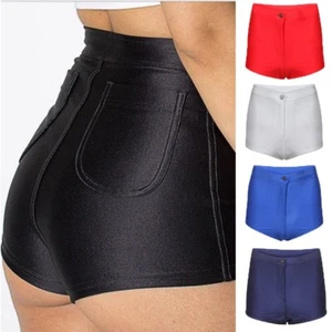 PANTALONCINI DA DISCOTECA LUCIDI/PANTALONI CALDI DONNA/DONNA A VITA ALTA STILE AMERICANO TAGLIA 6-20 - Foto 1 di 17
