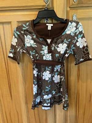 Limited Too Girls Brown And Blue Floral Dress Size 12 NWT - Image 1 of 4