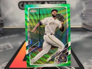 LORENZO CAIN 2021 TOPPS CHROME GREEN SHIMMER REFRACTOR # /99 MILWAUKEE BREWERS - Picture 1 of 5