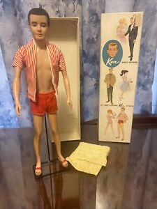 First Ken Vintage 1961 Brunette Flocked Hair In Box By Mattel
