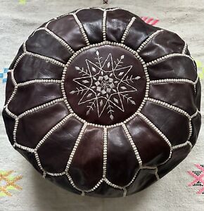 Handmade Pouffe,  Moroccan Leather pouf Dark brown, Ottoman Footstool- unstuffed
