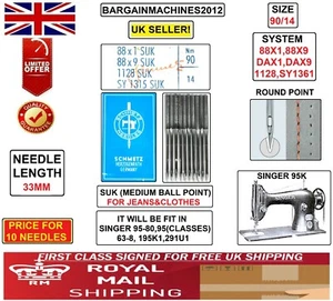 SINGER95K SYSTEM:88X1 88X9 DAX1 DAX9 SUK S=90/14 INDUSTRIAL SEWING MACHNE NEEDLE - Picture 1 of 4