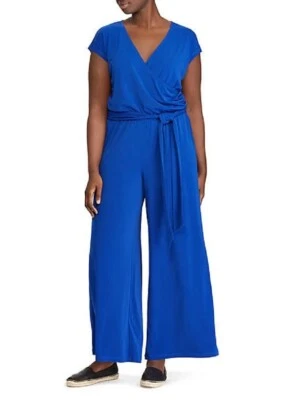 NEW LAUREN RALPH LAUREN BLUE JERSEY WIDE LEG JUMPSUIT SIZE 1X WOMEN PLUS - Image 1 of 3