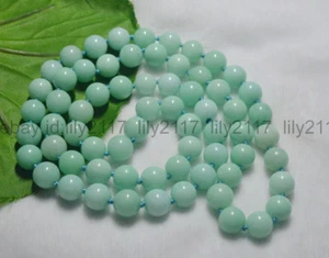 Long 30 inches 10mm Natural Blue Amazonite Gemstone Round Beads Necklaces - Picture 1 of 4