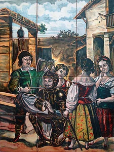 AZULEJO PINTADO A MANO de CERÁMICA 45x60cm DON QUIJOTE Y SANCHO estilo antiguo - Imagen 1 de 1