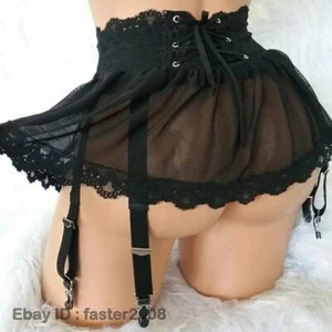 Garter Black Women Stocking Suspenders Garter Belt Lace Mesh Skirt - Picture 1 of 29