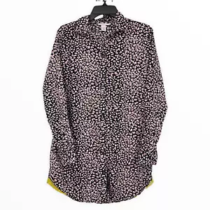 Camicia da notte Victoria's Secret donna piccola nera rosa stampa animalier con bottoni PJ - Foto 1 di 9