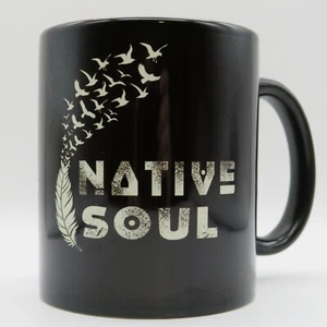 Black Ocra Coating Co. "NATIVE SOUL" Mug Cup White Leaf & Flying Flock of Birds - Picture 1 of 9