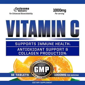 Liposomal Vitamin C Capsules High Absorption 1,000 mg Per Serving Immune Support - Picture 1 of 3