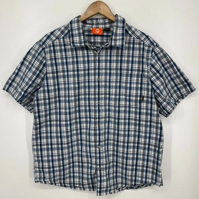 Merrell Short Sleeve Button Shirt Men's Size XL Blue Plaid Cotton Pocket - Image 1 of 4