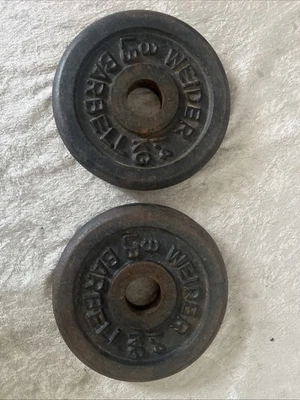 Set of 2 WEIDER 3 LB BLACK WEIGHT PLATES 1" STANDARD CAST IRON BARBELL  - Image 1 of 4