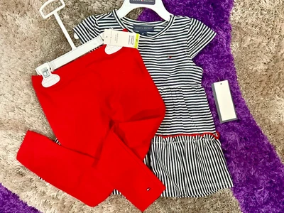 New Girl’s 2pc Blue Red Tommy Hilfiger Top and pants set  Size 4T - Image 1 of 4