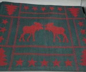 4 Vintage Wandteppich Weihnachten Elch Tischsets Tannenbäume Sterne 13"x 19" Lodge Hütte - Bild 1 von 8