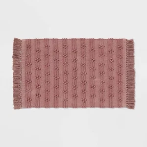Threshold 20 X 30” Dotted Striped Bath Rug With Tassels Mauve 100% Cotton - Picture 1 of 10