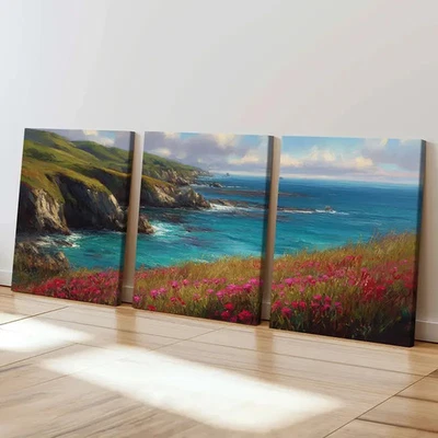 3pcs Bells Beach Australia Waves & Flowers Wall Art Canvas  Unframed/Framed - Image 1 of 4