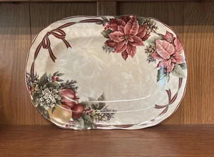 222 Fifth Yuletide Celebration Weihnachtsstern Obst Oval Servierplatte - Bild 1 von 6