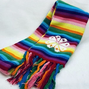 Gap Kids Rainbow Scarf Snowflake Double thickness 62x5" + Fringe Bright Colorful - Picture 1 of 4