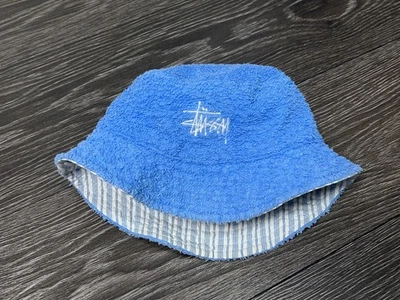Vintage STUSSY Bucket Hat Unisex Mens Towel Style Cotton Blue Made in USA - Image 1 of 4
