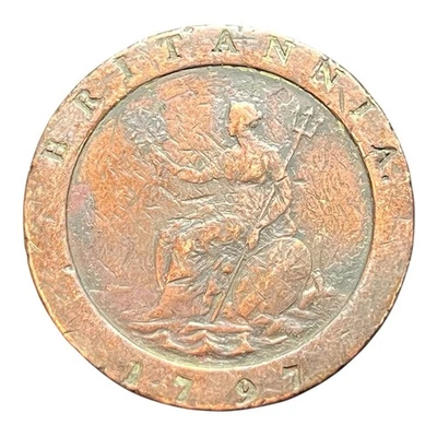GREAT BRITAIN GEORGE III 1797 2 PENCE CARTWHEEL SEATED BRITANNIA LARGE COPPER D1 - Image 1 of 2