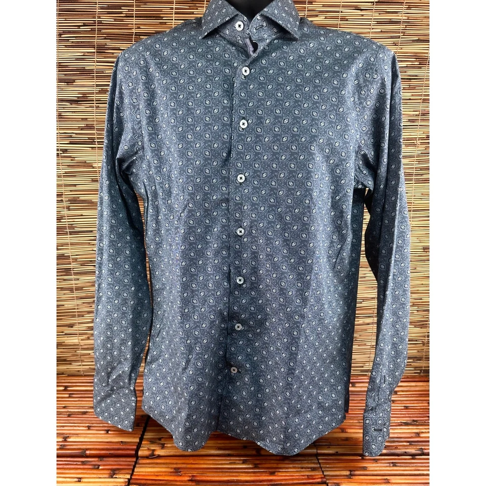 Camisa abotonada de algodón Pima manga larga geométrica azul Georg Roth para hombre talla M Foto 1 de 4