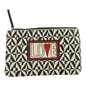 Brighton Canvas Zippered Pouch LOVE Black White Red Makeup Bag Preowned - Picture 1 of 10
