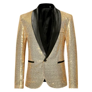 Sequined Singer Dress Gold Suit Jacket Host Nightclub DJ Studio Suit Man's Coats - Picture 1 of 15