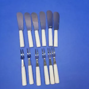 Charcuterie Forks Knives Set 12 White Handles Hors D’Oeuvre Wedding Tea Buffet - Picture 1 of 10