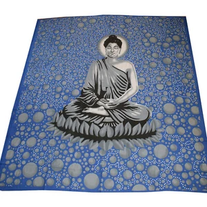 Colcha cubrecama Buda meditación toalla decorativa algodón tapiz azul - Imagen 1 de 4