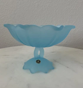 VTG Westmoreland Footed Glass Lotus Candy Dish Turquoise Blue Satin Finish - Picture 1 of 10