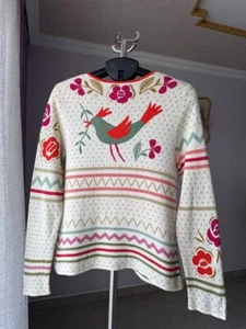GUDRUN SJODEN 100% COTTON FLORAL CHICKEN COCK SWEATER CARDIGAN WOMENS SIZE S TOP - Picture 1 of 14
