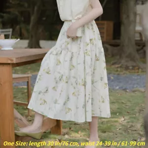 Lady Floral Printed Midi Skirt Elastic Waist Pleated A Line Summer Beach Holiday - Picture 1 of 8