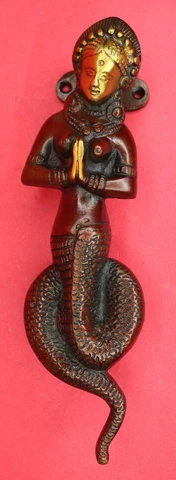 Nag Kanya Serpent Lady Snake Goddess Antique Style Brass Handmade Door Handle Cover