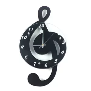 Creative Mical Note Wall Clock Glass Metal Clock For Living Room Office Decor - Picture 1 of 12