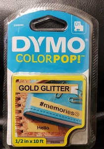 Dymo Color Pop Black On Gold Glitter Label Labeling Tape Organize 2056090 New 1C - Picture 1 of 2