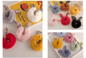 Faux Rabbit Fur Hair Ring Hair Band Scrunchies Plush Bow-knot Hair Rope & Tie UK - Picture 1 of 33